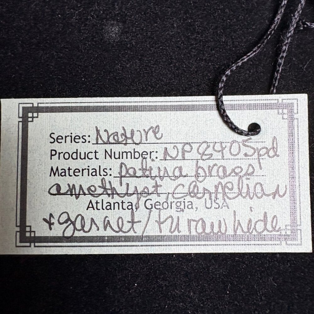 Elaine Coyne Dogwood Necklace – Verdigris Patina Brass with Amethyst & Garnet Ca - Picture 3 of 8